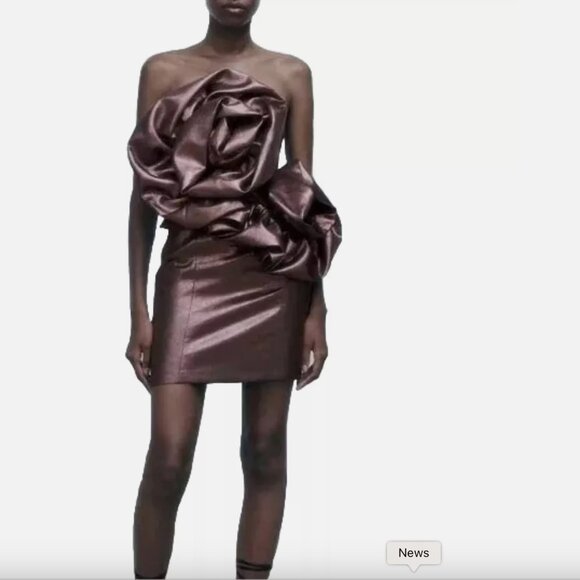 NWT ZARA Voluminous Flower Strapless Mini Metallic Dress Crossover Strap - Picture 6 of 13